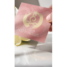 Cartão De Visita Quadrado Instrutor Yoga Meditação Dourada Prateada ZEN OM