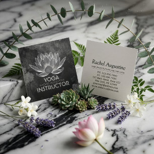 Cartão De Visita Quadrado Instrutor YOGA Meditation Reiki Black White Lotus