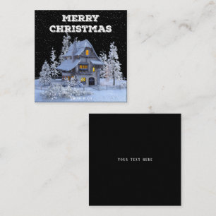 Cartão De Visita Quadrado Inverno Cena de Neve Feliz Feriado de Natal