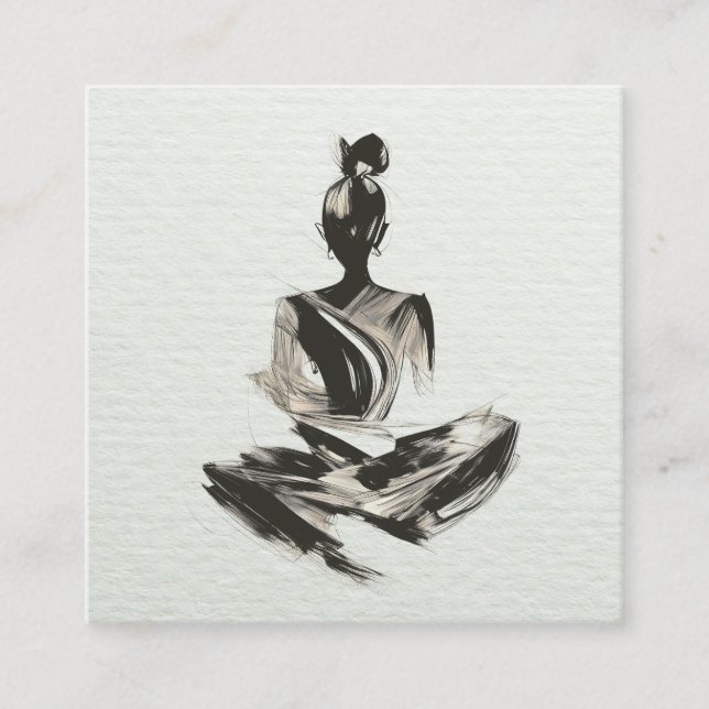 Cartão De Visita Quadrado Ioga Instrutor Lotus Meditation Pose Brushstrokes (Frente)