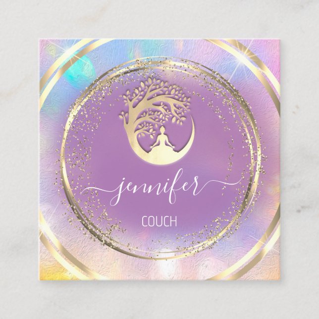 Cartão De Visita Quadrado Ioga Sofisticação Terapêutica com Couch QRCODE Gol (Frente)