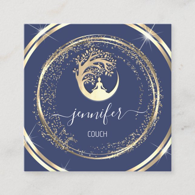 Cartão De Visita Quadrado Ioga Sofisticação Terapêutica com Couche QR Marinh (Frente)