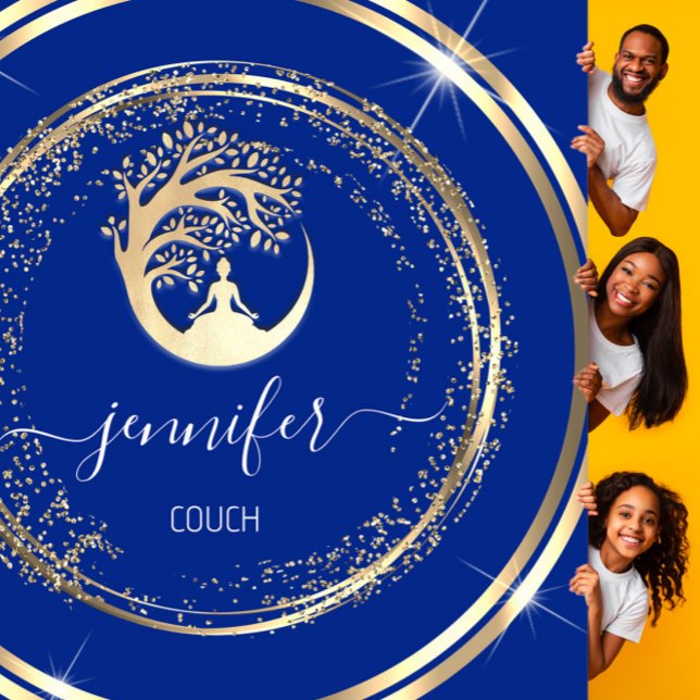 Cartão De Visita Quadrado Ioga Terapêutica de Couche Icterícia QRCode Azul D (Criador carregado)