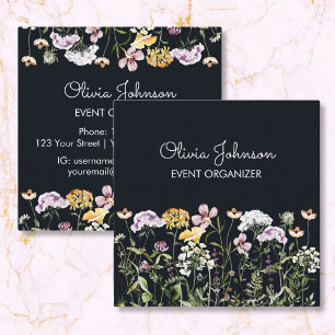 Cartão De Visita Quadrado Jardim Quadrado de Flores Silvestres Personalizado