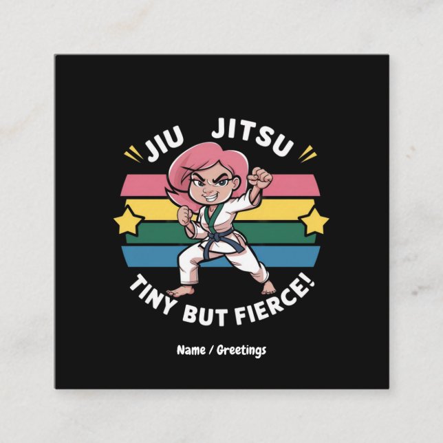 Cartão De Visita Quadrado Jiu Jitsu Tiny, Mas Empoderada, Garotas Confiantes (Frente)