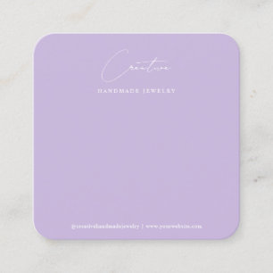 Cartão De Visita Quadrado Jóias de Letra Cursiva Manuscrita Roxo Blush Macio