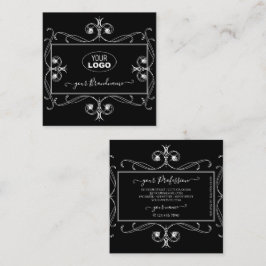 Cartão De Visita Quadrado Joias Sparkle pretas e brancas com ornamentos de l