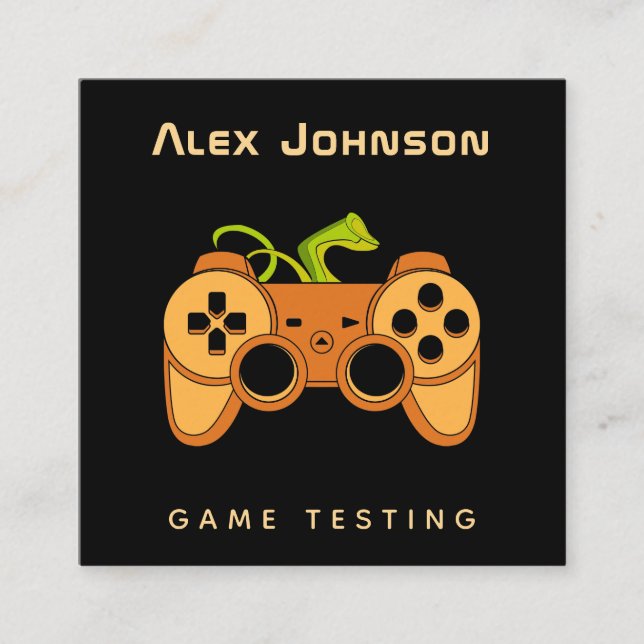 Cartão De Visita Quadrado Joystick Joypad Joypad Joystick Laranja legal Dive (Frente)