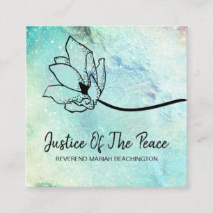 Cartão De Visita Quadrado *~* JUSTIÇA DA PEACE Moon Cratera Floral Teal