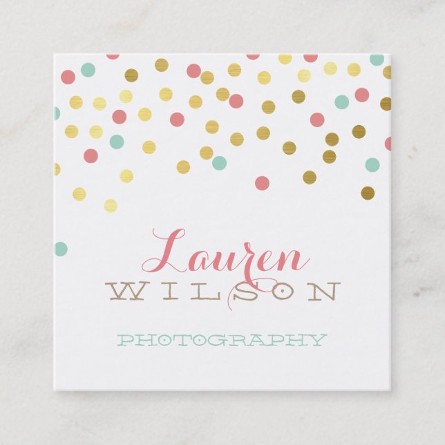 Cartão De Visita Quadrado Kaft de folha de ouro giro, CONFETTI GLAMOROSO (Frente)