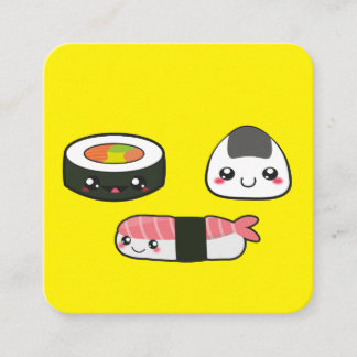 Cartão De Visita Quadrado Kawaii, divertido e engraçado, Sushi mooshie