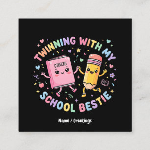 Cartão De Visita Quadrado Kawaii Escola Melhor Amiga Gêmeas Amizade