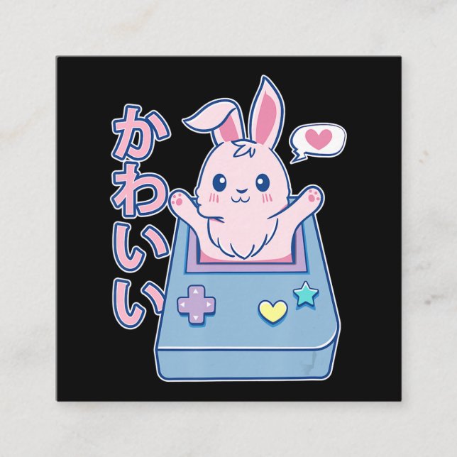 Cartão De Visita Quadrado Kawaii Gamer Bunny - Coelho Pastel Cute (Frente)