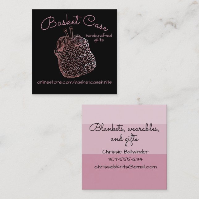 Cartão De Visita Quadrado Knitting needles yarn basket knitter crafts (Frente/Verso)