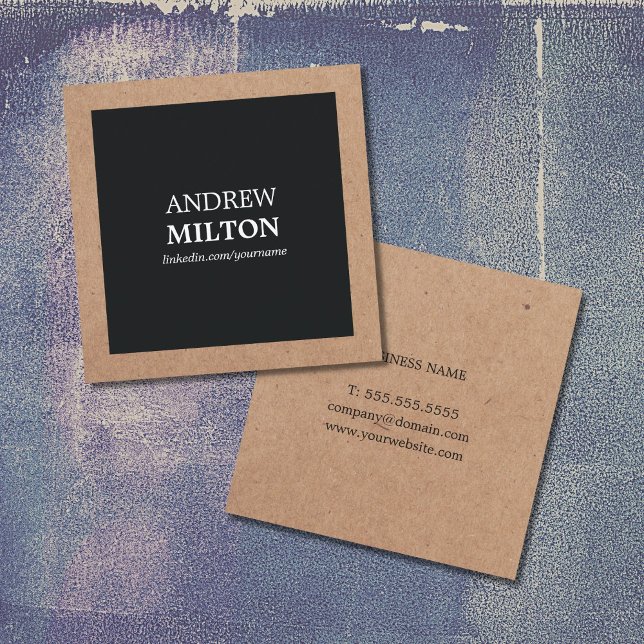 Cartão De Visita Quadrado Kraft preto Elegante simples profissional (Criador carregado)