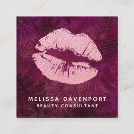 Cartão De Visita Quadrado Lábios de brilho rosados sexy brilhantes