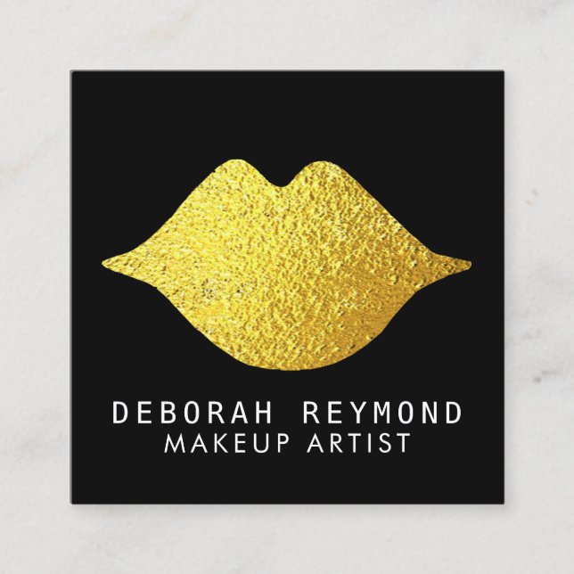 Cartão De Visita Quadrado lábios de ouro em maquiagem de beleza negra (Frente)