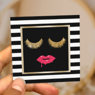 Cartão De Visita Quadrado Lábios e Lashes Maqueiam Artista Moderno Black St