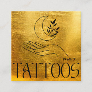 Cartão De Visita Quadrado Lâmpada Celestial Tatuagem Salão Dourado Metálico