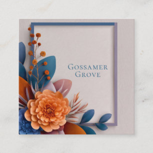 Cartão De Visita Quadrado Laranja Azul Turquesa Floral Papel Cortado Geométr