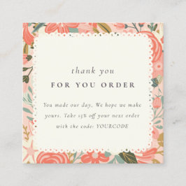 Cartão De Visita Quadrado Laranja Blush Peach Ambrosia Floral Obrigado Encom