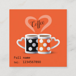 Cartão De Visita Quadrado Laranja + Design preto Cor do Café