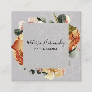 Cartão De Visita Quadrado Laranja Elegante Rust Floral na Cinza