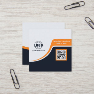 Cartão De Visita Quadrado Laranja preto profissional adicione seu logotipo C