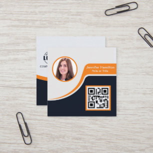 Cartão De Visita Quadrado Laranja preto profissional adicione seu logotipo C