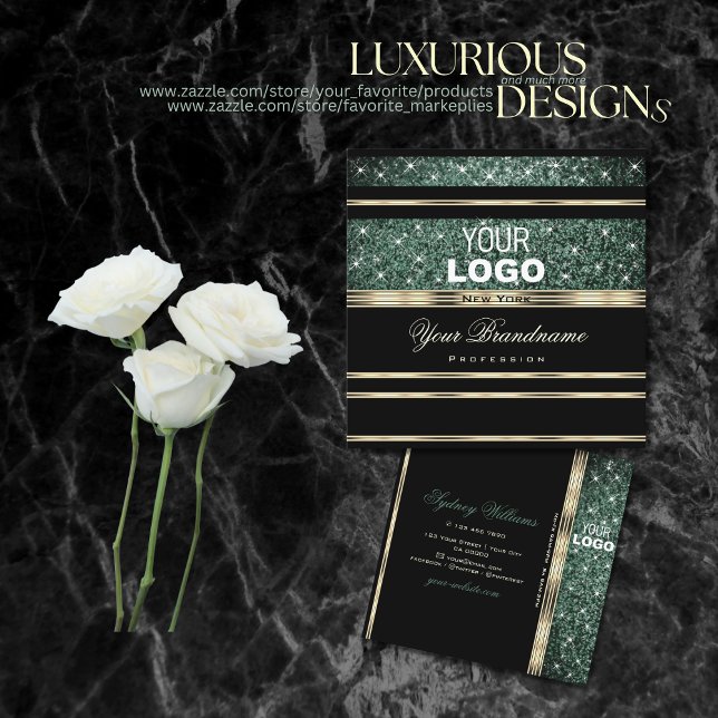 Cartão De Visita Quadrado Largura verde da Floresta Negra Dourada moderna pa (Criador carregado)