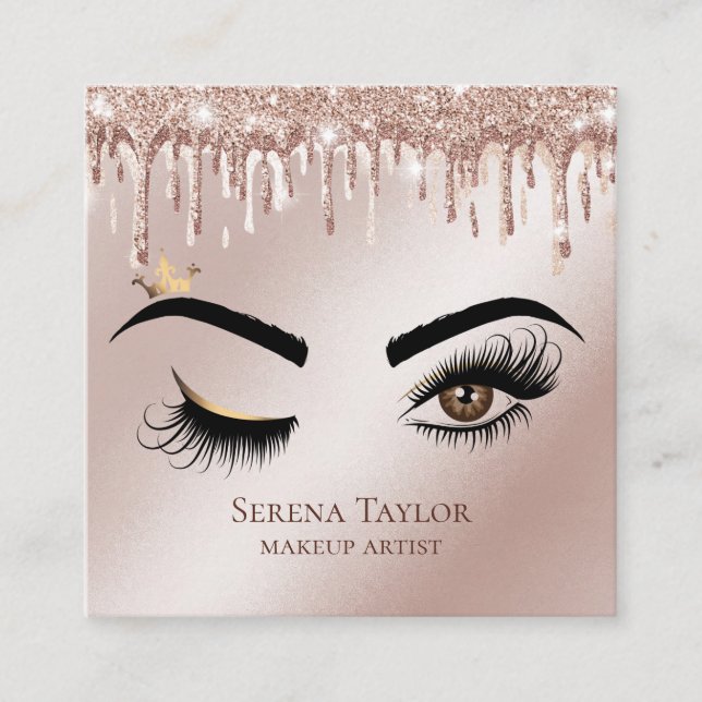 Cartão De Visita Quadrado Lash de Garotas Douradas Lashes Beleza Menina (Frente)