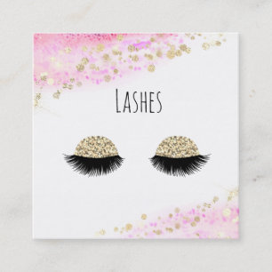 Cartão De Visita Quadrado *~* Lashes Abstratos Dourados, Rosa-Rosa-Pastel