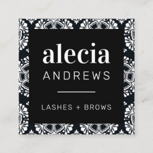 Cartão De Visita Quadrado LASHES & BROWS elegante branco preto elegante