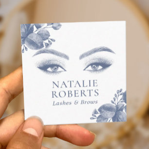 Cartão De Visita Quadrado Lashes Brows Maquiagem Artista Azul Elegante Botâ