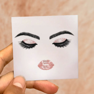 Cartão De Visita Quadrado Lashes Brows Rosa Lábios Dourados Maquiagem Artis