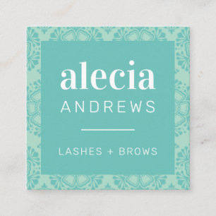Cartão De Visita Quadrado LASHES & BROWS vintage elegante jade mint verde