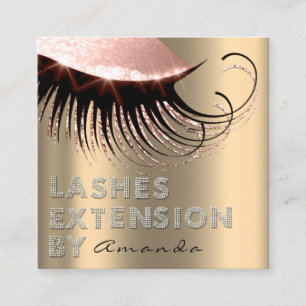 Cartão De Visita Quadrado Lashes Extension Diamond Dourado Rosa Glam Dourado