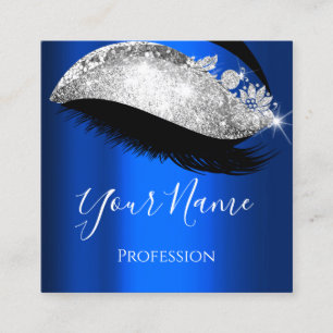 Cartão De Visita Quadrado Lashes Ramal Maquiagem Artista Marinho Azul Prata