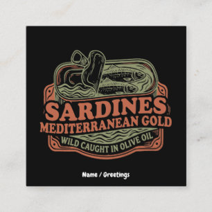Cartão De Visita Quadrado Lata de Sardinha Mediterrânea Vintage Retro Seacut