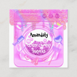 Cartão De Visita Quadrado Laundry Washing Cleaning Service QR Code White