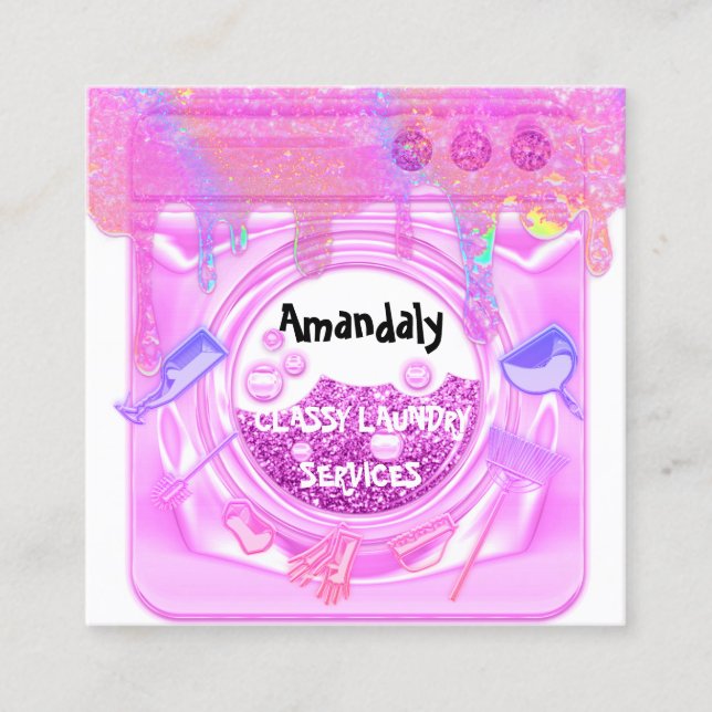 Cartão De Visita Quadrado Laundry Washing Cleaning Service QR Code White (Frente)