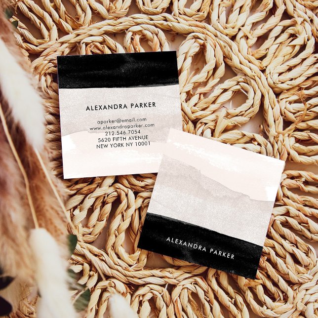 Cartão De Visita Quadrado Lava Aquarela Neutra Moderna com Preto (Criador carregado)