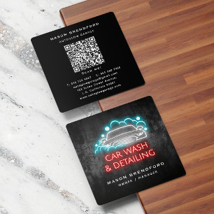 Cartão De Visita Quadrado Lavação e Detalhamento de Carros Código QR com Bri