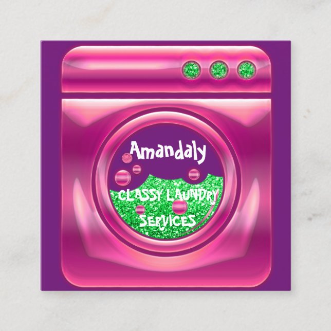 Cartão De Visita Quadrado Lavagem à lavanderia Limpeza domiciliar Código QR  (Frente)