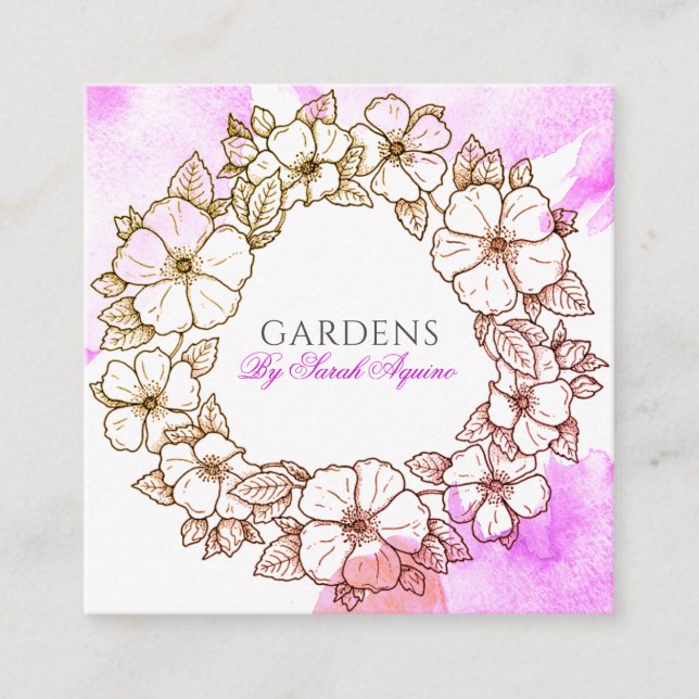 Cartão De Visita Quadrado Lavagem De Aquarelas De Jardinagem Ou Florestais (Frente)