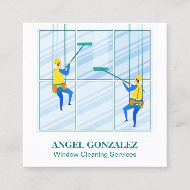 Cartão De Visita Quadrado Lavagem de Janela Alta (Frente)