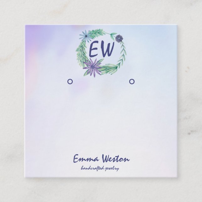 Cartão De Visita Quadrado Lavanda de Aquarela Vídeo do fundo do vento (Frente)