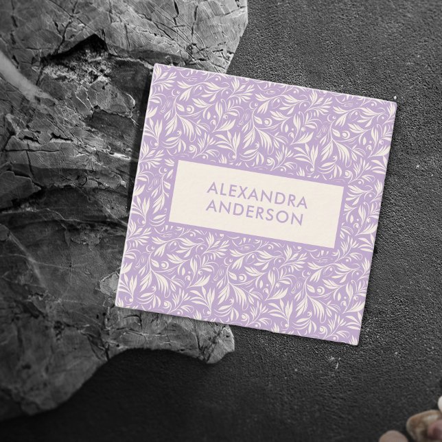 Cartão De Visita Quadrado Lavanda mínima de padrão de folhas botânicas (Minimal Botanical Leaves Pattern Lavender Square Business Card)