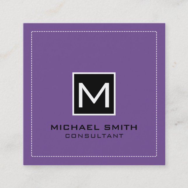 Cartão De Visita Quadrado Lavanda Negra Moderna Elegante Monograma (Frente)