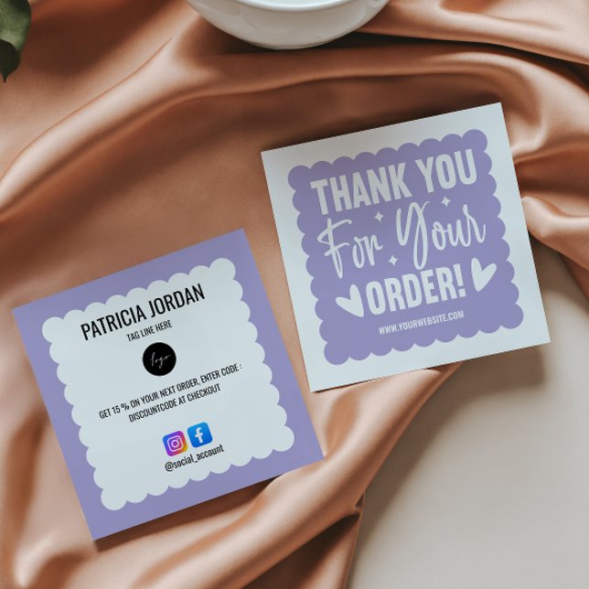 Cartão De Visita Quadrado Lavanda Wave Order Obrigado Ícone Social do LOGOTI (Criador carregado)